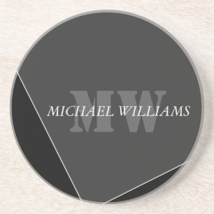Modern Artistic Grey Black Monogram Coaster