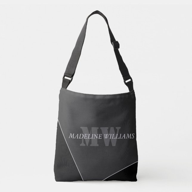 Modern Artistic Grey Black Monogram Crossbody Bag (Front)