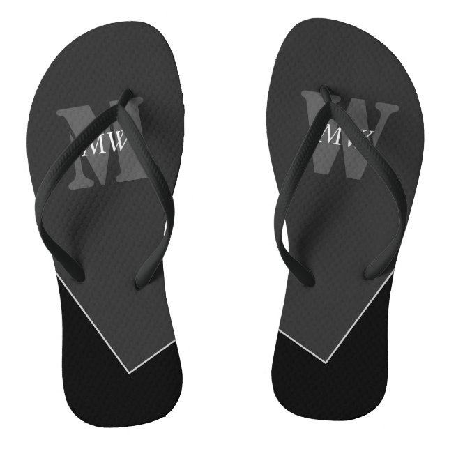 Modern Artistic Grey Black Monogram Flip Flops (Footbed)