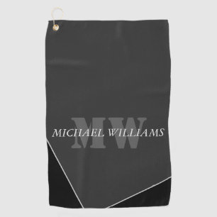 Modern Artistic Grey Black Monogram Golf Towel