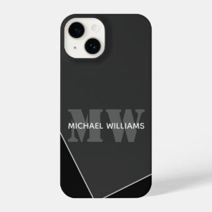 Modern Artistic Grey Black Monogram iPhone 14 Case
