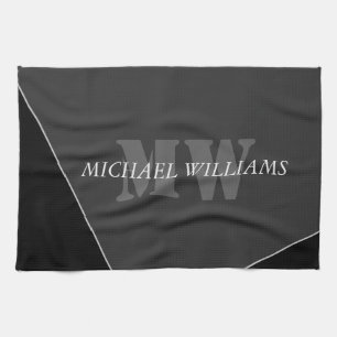 Modern Artistic Grey Black Monogram Kitchen Towel