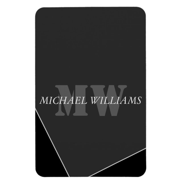 Modern Artistic Grey Black Monogram Magnet (Vertical)