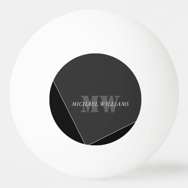 Modern Artistic Grey Black Monogram Ping Pong Ball (Front)