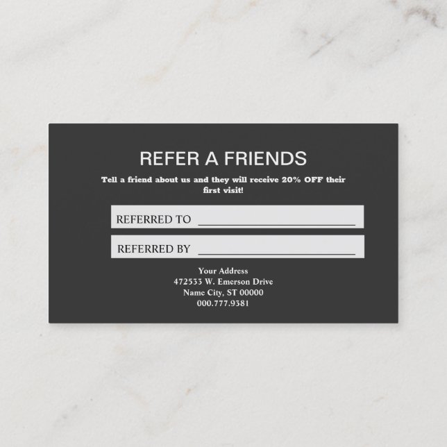 Modern Artistic Grey Black Monogram  Referral Card (Back)