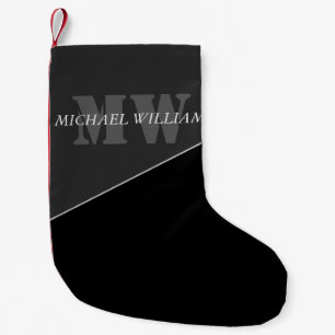 Modern Artistic Grey Black Monogram Small Christmas Stocking