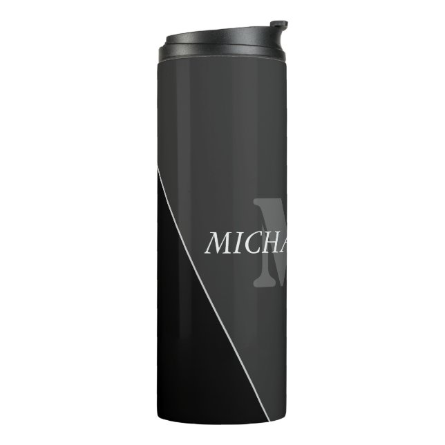 Modern Artistic Grey Black Monogram Thermal Tumbler (Rotated Left)