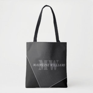 Modern Artistic Grey Black Monogram Tote Bag
