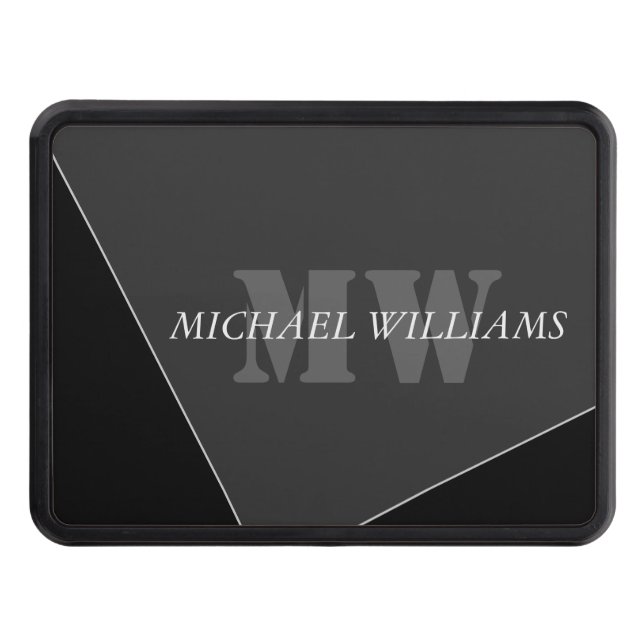 Modern Artistic Grey Black Monogram Trailer Hitch Cover (Front)