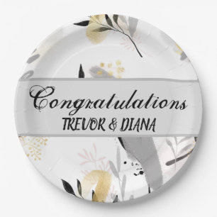 Modern Artistic Leaves Personalized Paper Plate