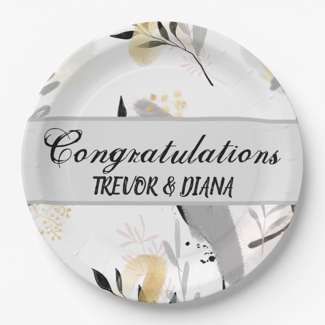 Modern Artistic Leaves Personalized Paper Plate (Front)