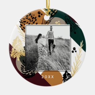 Modern Artistic   Minimal Warm Pine Cone Photo Ceramic Ornament
