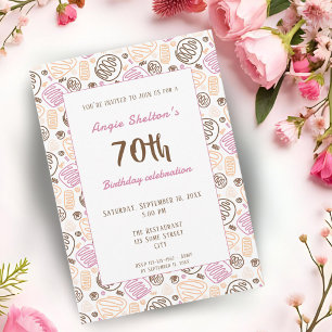 Modern Artistic One Line Art 70th Birthday Party Invitation