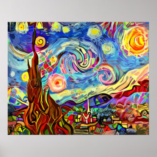 Modern Artistic Starry Night Painting Poster