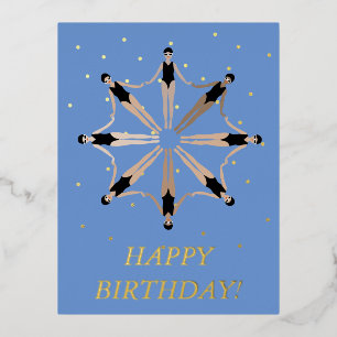 Modern Artistic Synchronized Swimmers Birthday Foil Holiday Postcard