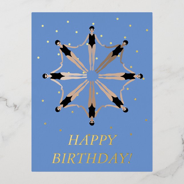 Modern Artistic Synchronized Swimmers Birthday Foil Holiday Postcard (Front)