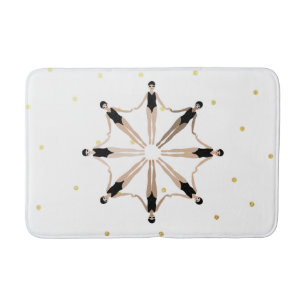 Modern Artistic Synchronized Swimmers Gold Dots Bath Mat
