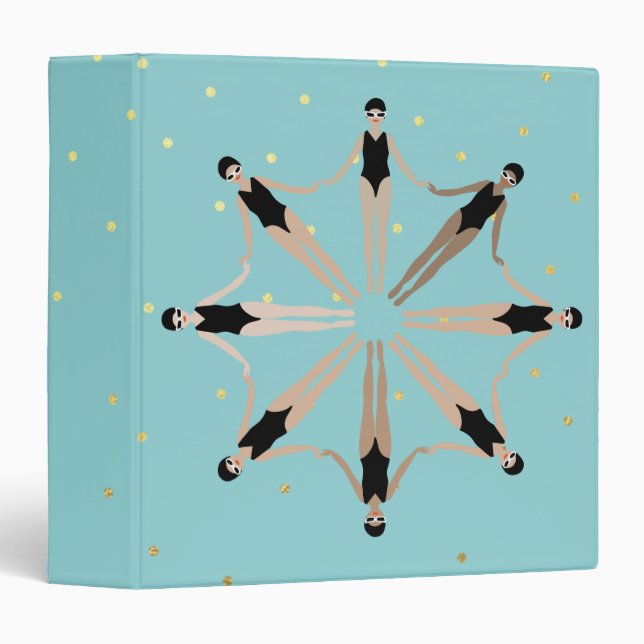 Modern Artistic Synchronized Swimmers Gold Dots  Binder (Front/Spine)