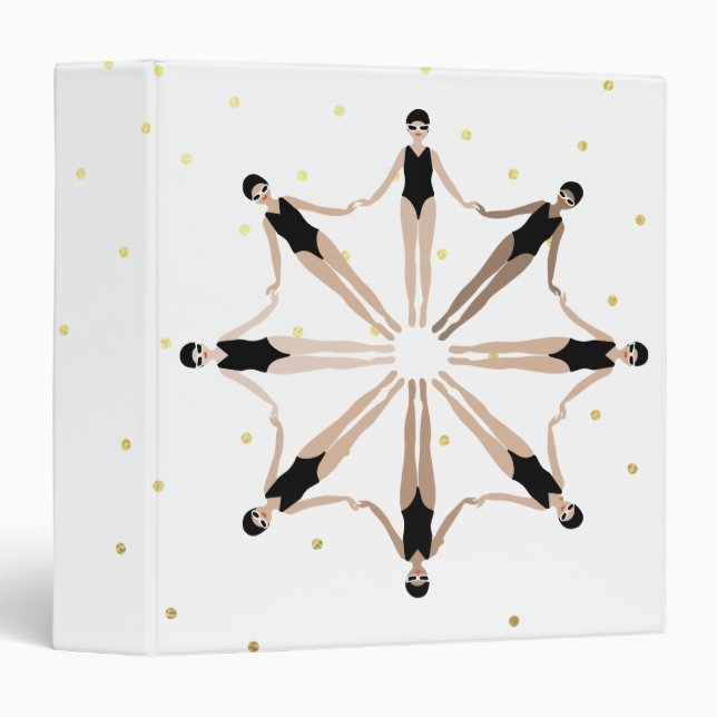 Modern Artistic Synchronized Swimmers Gold Dots   Binder (Front/Spine)