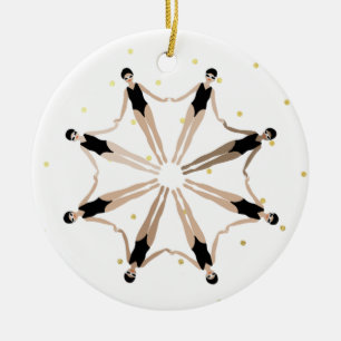 Modern Artistic Synchronized Swimmers Gold Dots   Ceramic Ornament