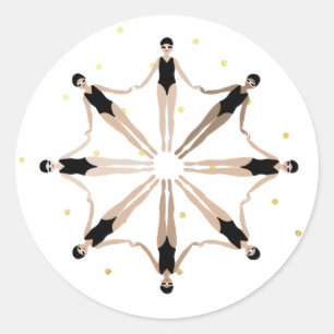 Modern Artistic Synchronized Swimmers Gold Dots    Classic Round Sticker