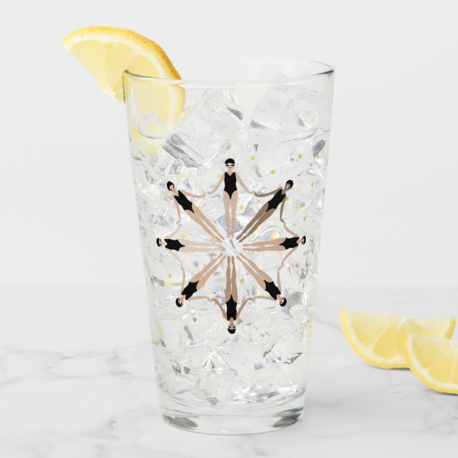 Modern Artistic Synchronized Swimmers Gold Dots   Glass (Front Ice)