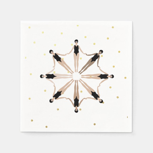 Modern Artistic Synchronized Swimmers Gold Dots  Napkin (Front)