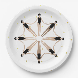 Modern Artistic Synchronized Swimmers Gold Dots Paper Plate