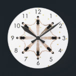 Modern Artistic Synchronized Swimmers Gold Dots  Round Clock<br><div class="desc">Featuring a cool modern illustration of synchronized women artistic swimmers in a pool. Artistic swimmers gift design in trendy minimalist colors. Cool swim team gift. synchronized swimming team gifts, synchronised swimming team coach gift. Artistic swimmers girl team gifts ideas. Artistic swimming home decor, stationery, and more, please see more in...</div>
