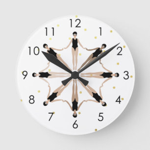 Modern Artistic Synchronized Swimmers Gold Dots  Round Clock
