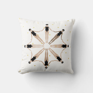 Modern Artistic Synchronized Swimmers Gold Dots Throw Pillow