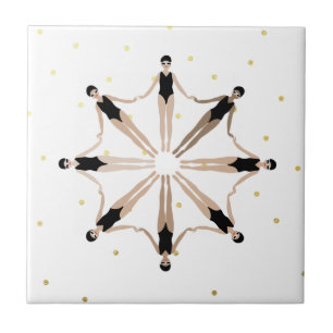 Modern Artistic Synchronized Swimmers Gold Dots   Tile