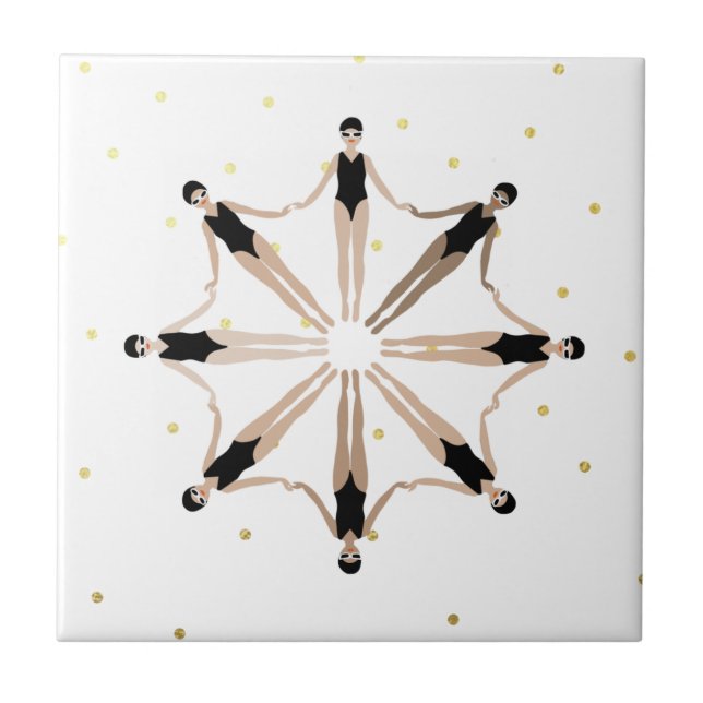 Modern Artistic Synchronized Swimmers Gold Dots   Tile (Front)