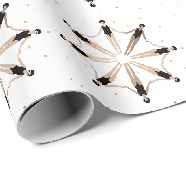 Modern Artistic Synchronized Swimmers Gold Dots   Wrapping Paper (Roll Corner)