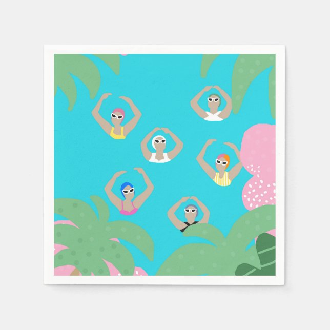 Modern Artistic Synchronized Swimmers Pool Napkin (Front)