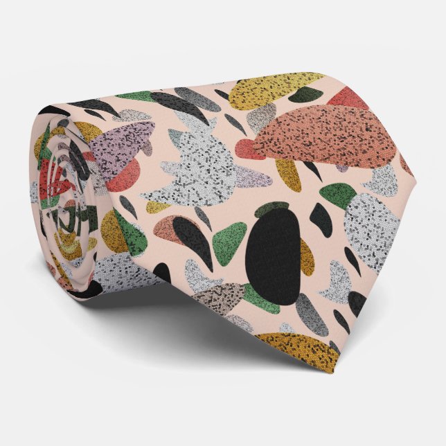  Modern Artistic Terrazzo Style Abstract Pattern Tie (Rolled)