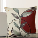 Modern Artistic Watercolor Throw Pillow<br><div class="desc">Stylish throw pillow features an artistic abstract design in an cream and burgundy wine color palette. An artistic abstract design features a watercolor leaf and a geometric circle composition with shades of green and grey with black and gold accents on a creamy ivory background. This abstract composition is built on...</div>