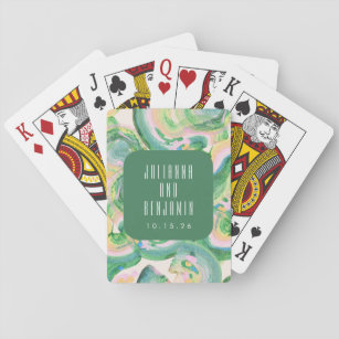 Modern Artsy Abstract Green Watercolor Wedding Playing Cards