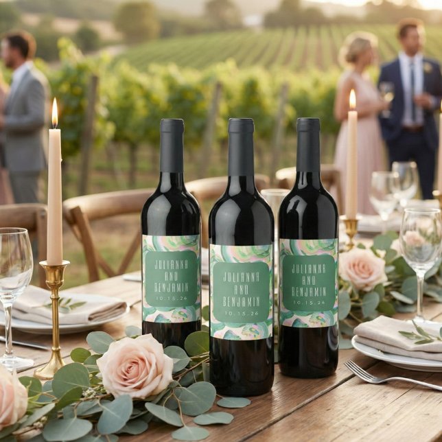 Modern Artsy Abstract Green Watercolor Wedding  Wine Label (Creator Uploaded)
