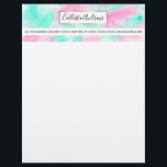Modern Artsy Neon Pink Teal Abstract Paint Letterhead<br><div class="desc">This modern and artsy pattern is perfect for the fashionable hipster. It features a neon pink and teal green brushstroke abstract pattern on a simple white background. It's cool, unique, and trendy. ***IMPORTANT DESIGN NOTE: For any custom design request such as matching product requests, colour changes, placement changes, or any...</div>