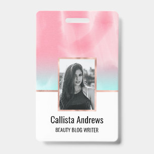 Modern Artsy Pink Aqua Watercolor Gradient Badge