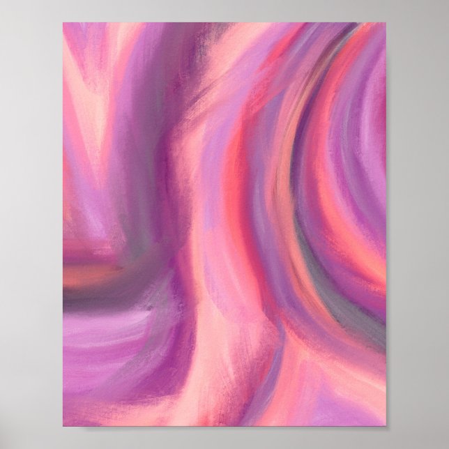 Modern Artsy Pink Coral Purple Abstract Art Poster (Front)