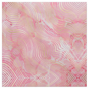 Modern Artsy Pink Gold Curved Stripes Marble Fabric