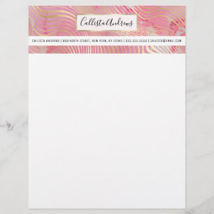 Modern Artsy Pink Gold Curved Stripes Marble Letterhead