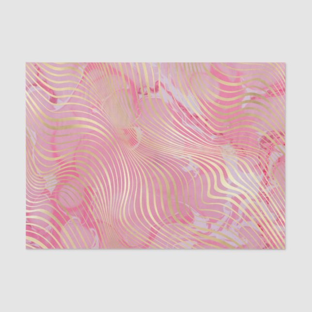 Modern Artsy Pink Gold Curved Stripes Marble Tissue Paper (Front)