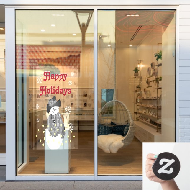 Modern Artsy Snowman Window Cling (Store Window)