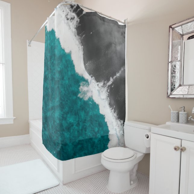 Modern Artsy Teal Blue Black Ocean Beach Waves (In Situ)