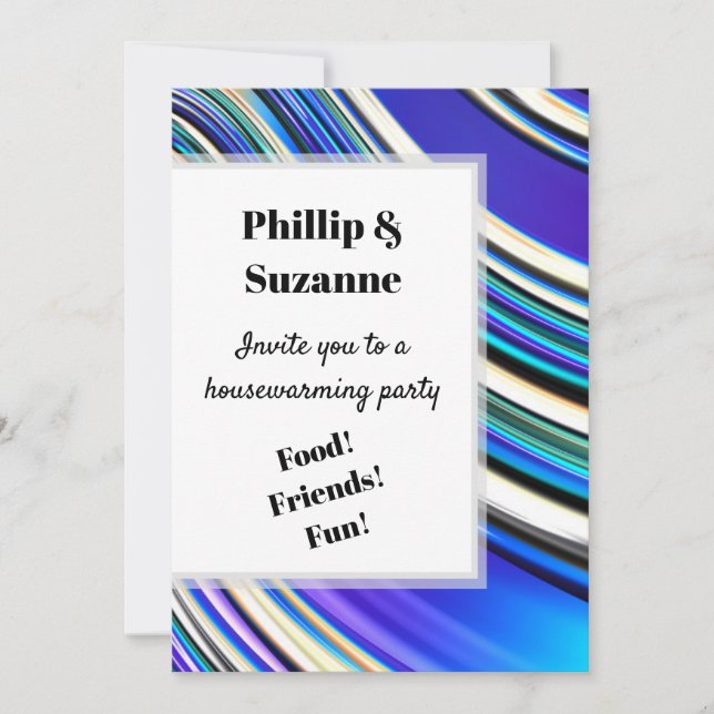 Modern Artsy Wavy Blue Fractal Stripes Pattern Inv Invitation (Front)
