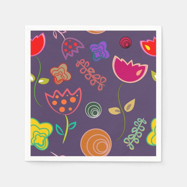 Modern arty purple and pink flowers napkin (Front)