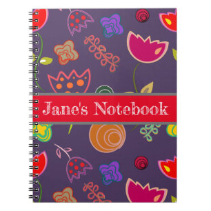 Modern arty purple and pink flowers notebook